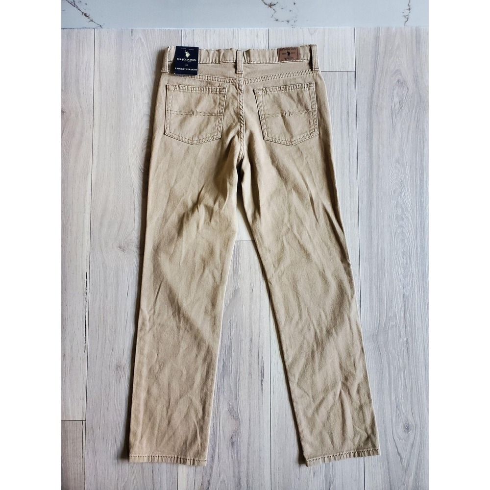U.S. Polo Assn Pants Boys 12 Beige Straight Twill Stretch Khakis Casual School